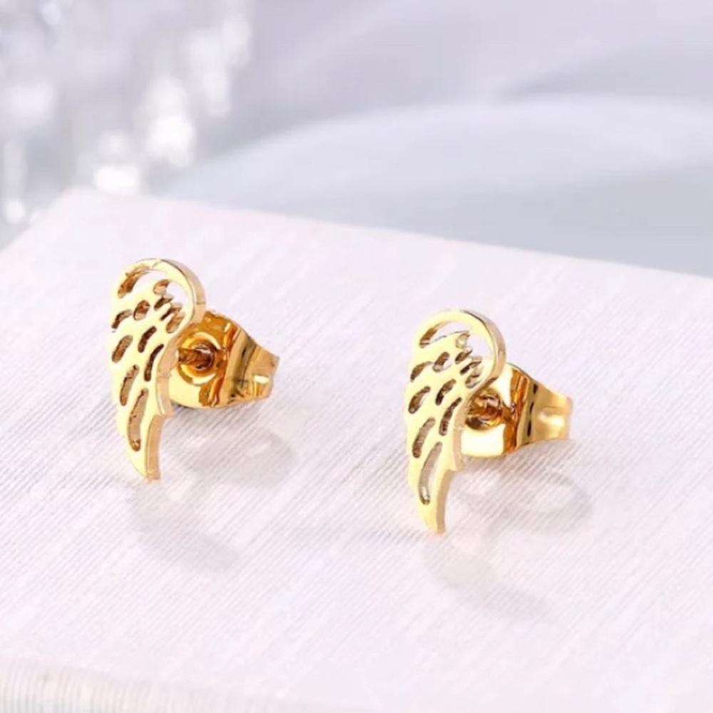 Cute Gold-plated Stainless Steel Angel Wings Stud Earrings Accessories Jewelry
